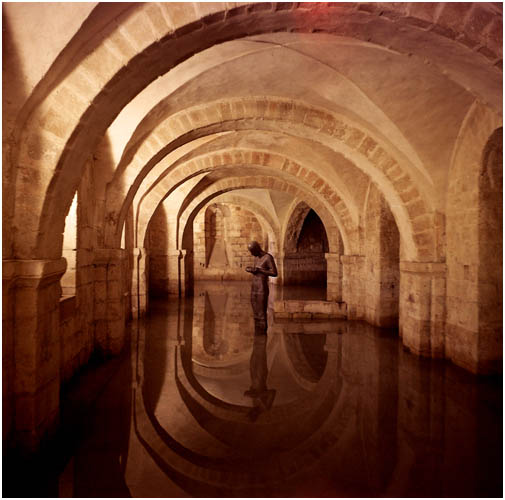 Antony Gormley sculpture in the crypt at Winchester Cathedral